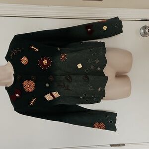 Vintage Sandy Starkman Wool Blend Ombre Embellished  Artsy Jacket Size S